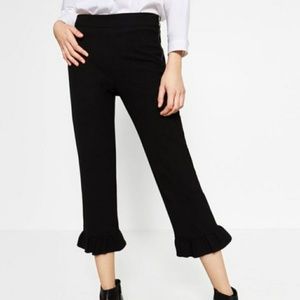 ZARA faux leather trousers with ruffle hem
